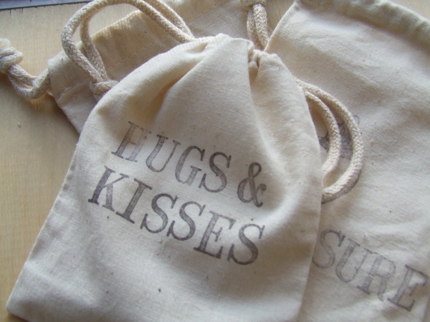 CUSTOM gift bag in natural cotton with handstamped text