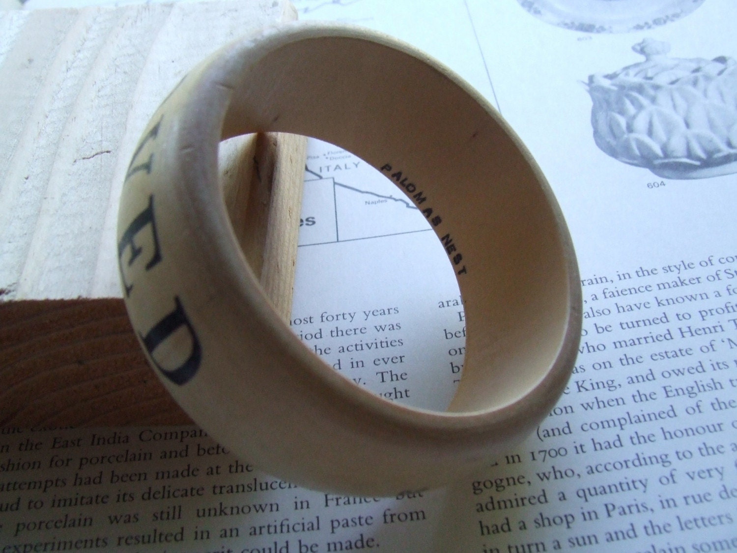 wooden bangle bracelet- YOU ARE LOVED -words on your wrist- with stamped text by Paloma's Nest