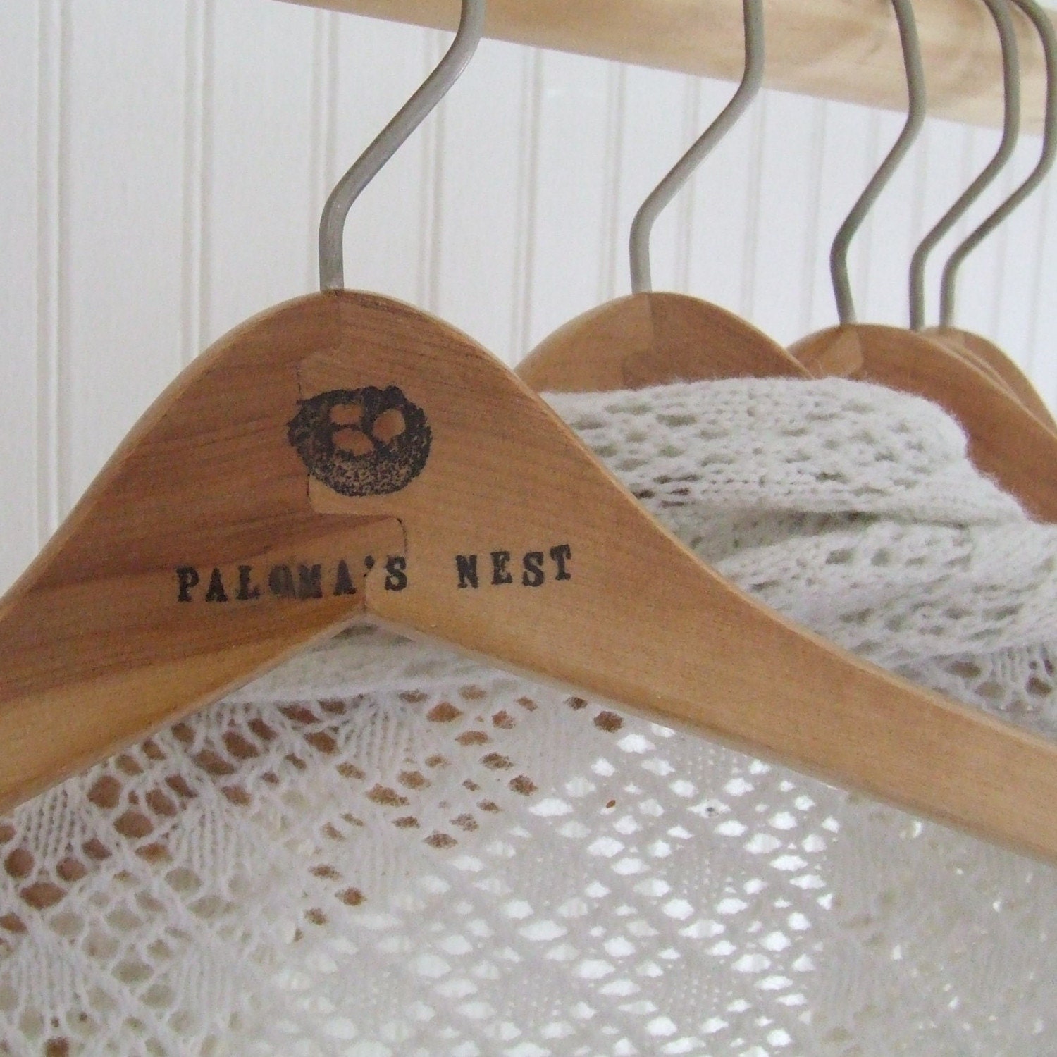 hang up your coat - set of 4 reclaimed wooden hangers hand stamped with text