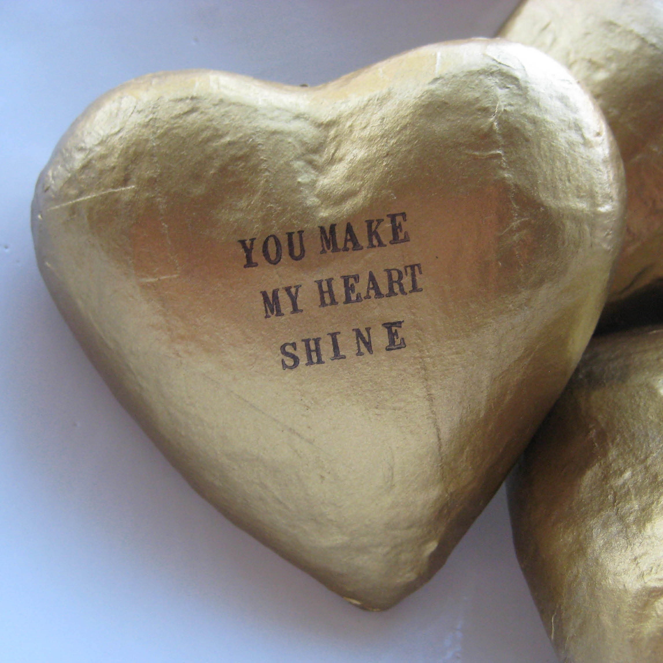 YOU MAKE MY Heart Shine heart of gold- papier mache sculpture with gold leaf by Paloma's Nest