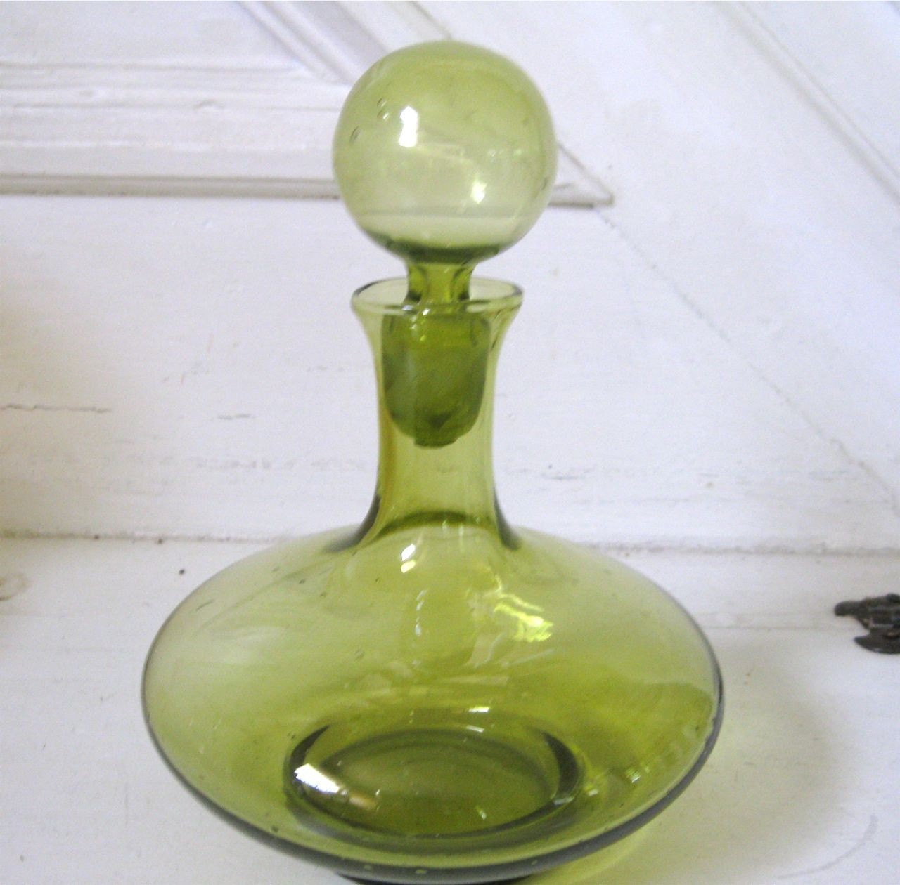 Vintage Art Glass Green Decanter with Stopper by Fishlegs on Etsy