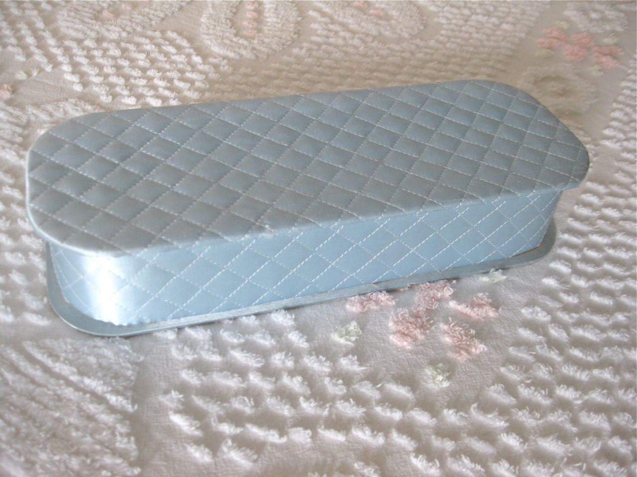 Vintage Blue Satin Box - Quilted Lingerie Box