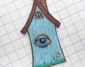 House with Eye Pendant Hand-Drawn Odd Cute Necklace