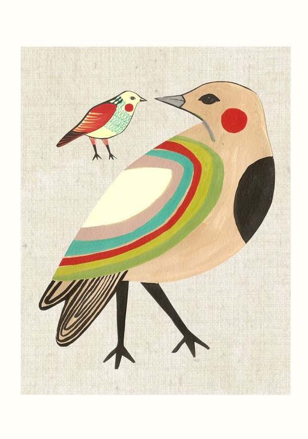 Our Little Friends Peach Rainbow Bird Giclee