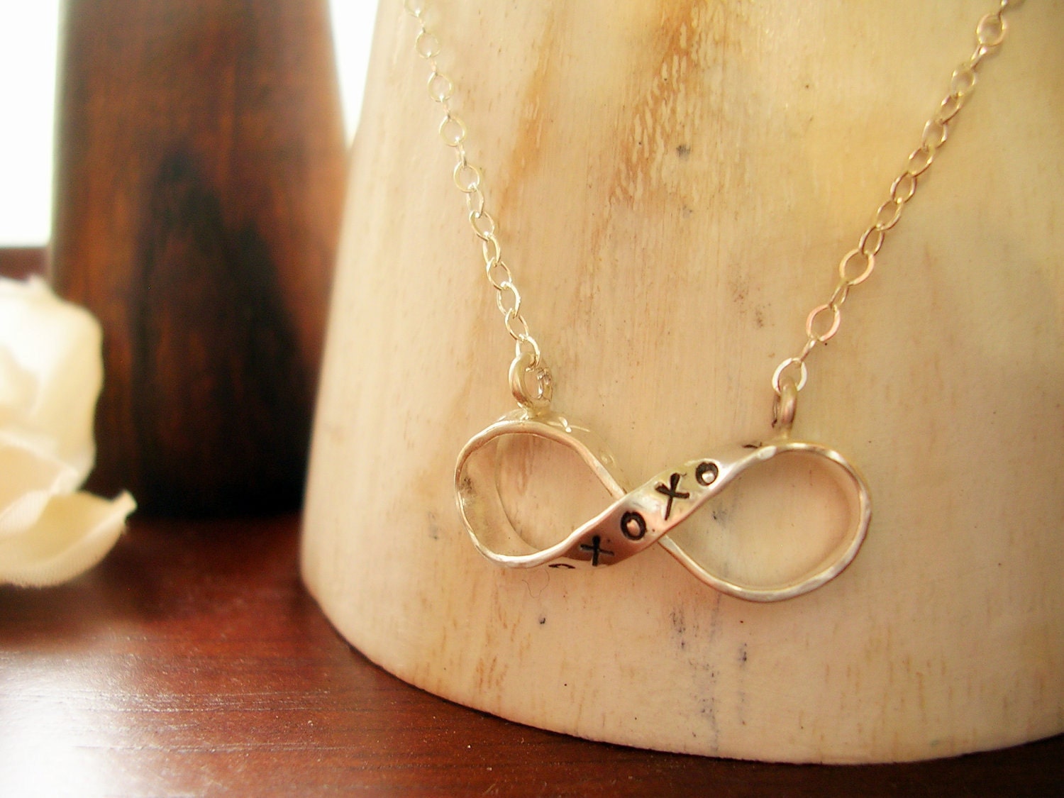 Sterling Silver Infinity Necklace xoxo Silver Ribbon Pendant  MADE TO ORDER