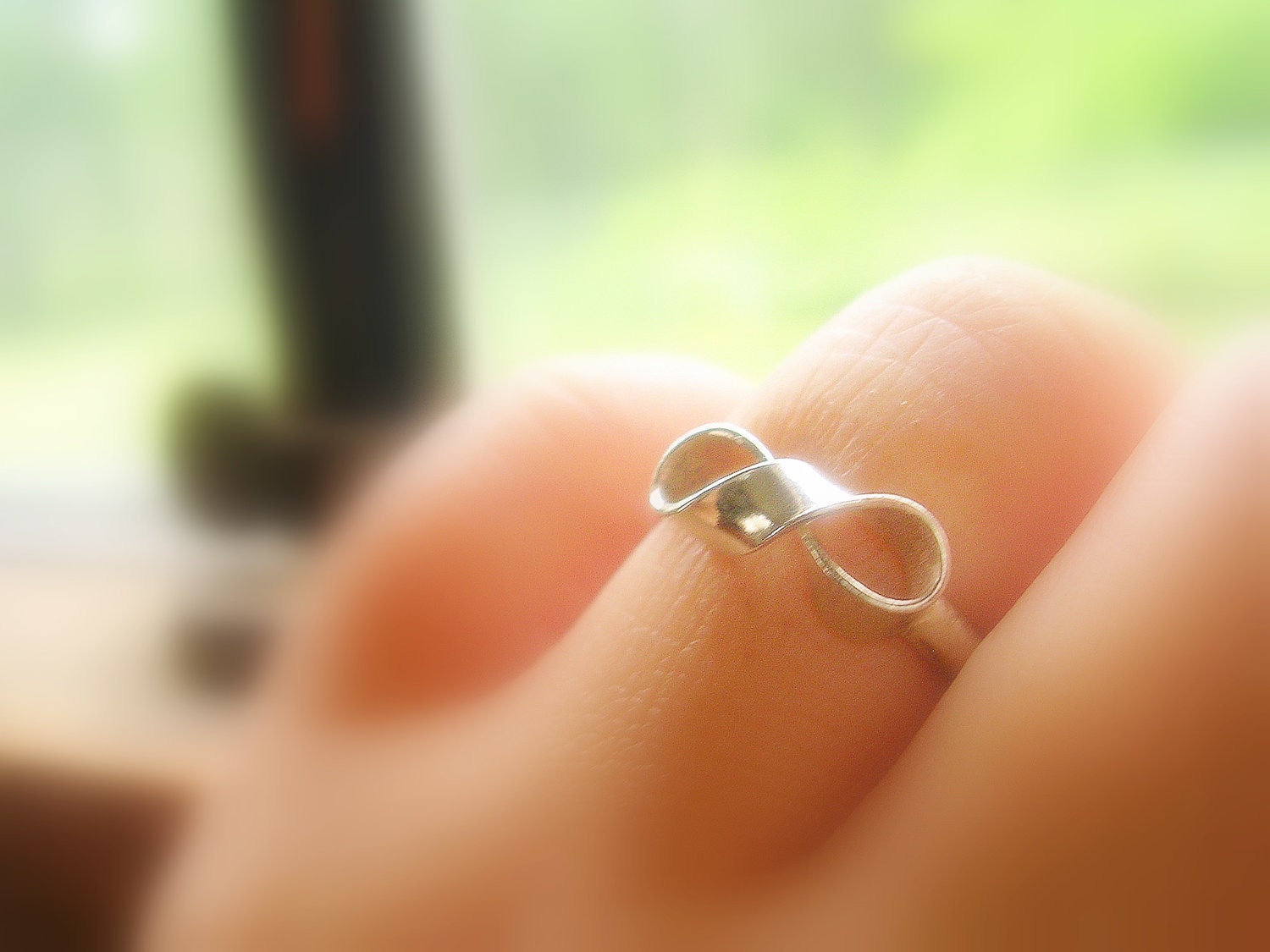 Infinity Ring Shiny and Smooth Silver Ribbon Infinity Ring Engraved Personalized Message -made to order in your finger size