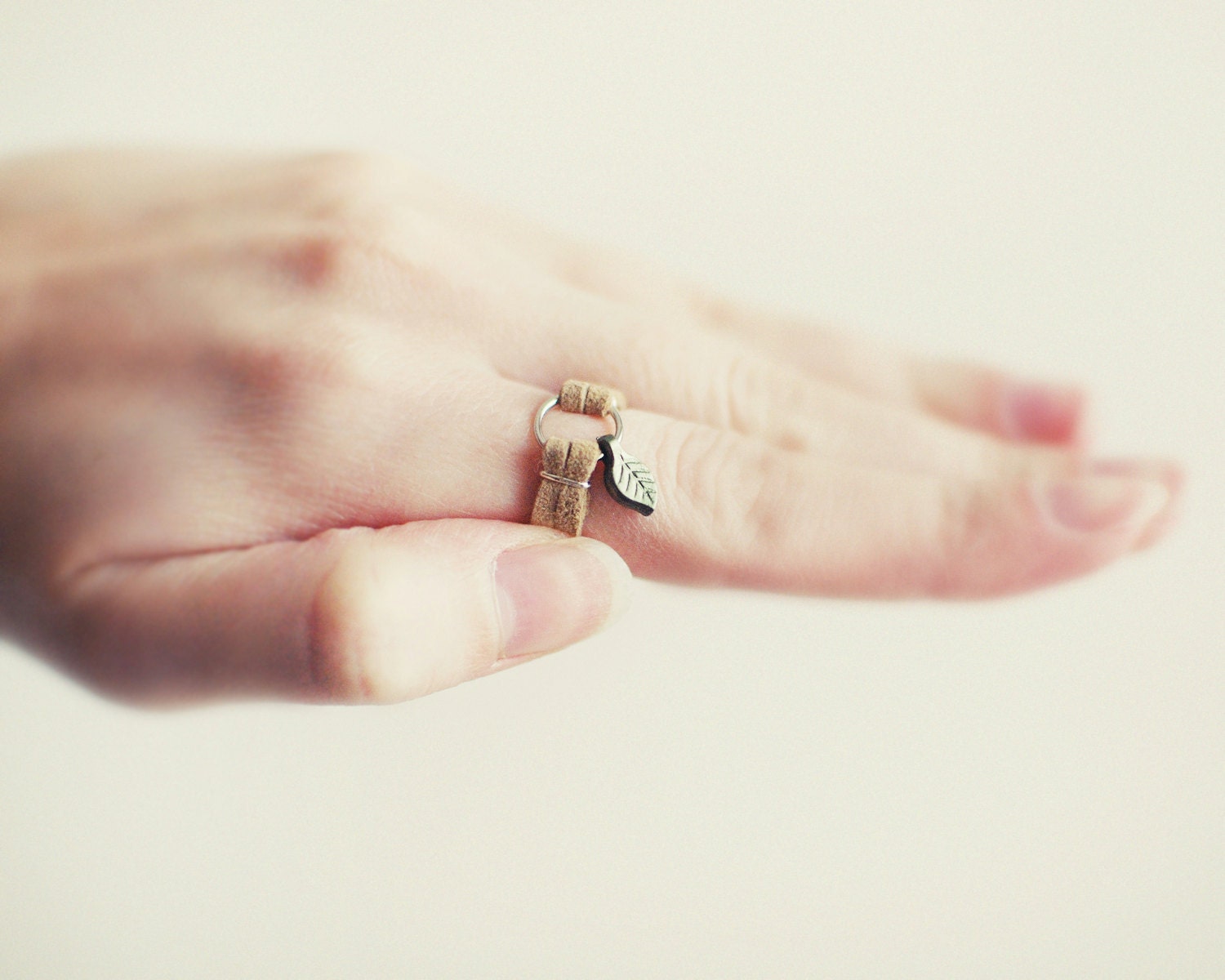 Leather Ring with Leaf Charm - Choose Your Color