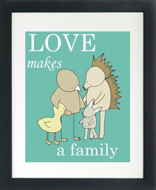 Art for Nursery, Love Makes a Family, Adoption Art, Nursery Art Print