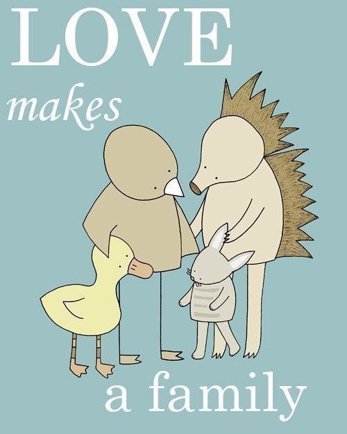 Baby Boy Nursery Art, Adoption Art, Animal Nursery, Love Makes a Family, Art Print, Kids Wall Art, Baby Nursery Decor