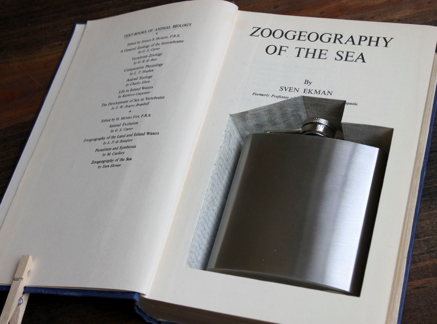 hollow book flask safe ''zoogeography of the sea'' (flask included) - perfect for father's day or grad present - flask hidden in old book