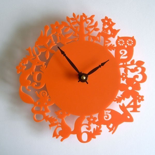 Modern wall clock - It's my forest - Orange Acrylic