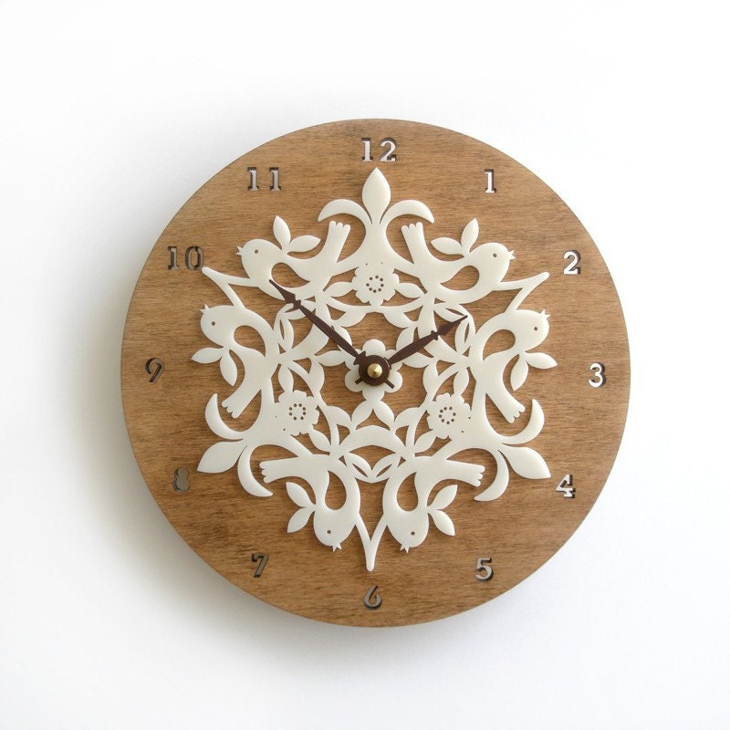 Bamboo Birdies Clock Large 8 inches