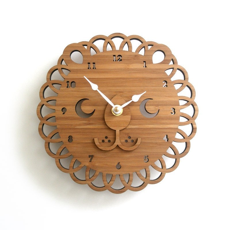 Modern Animal Bamboo Wall Clock - Lion