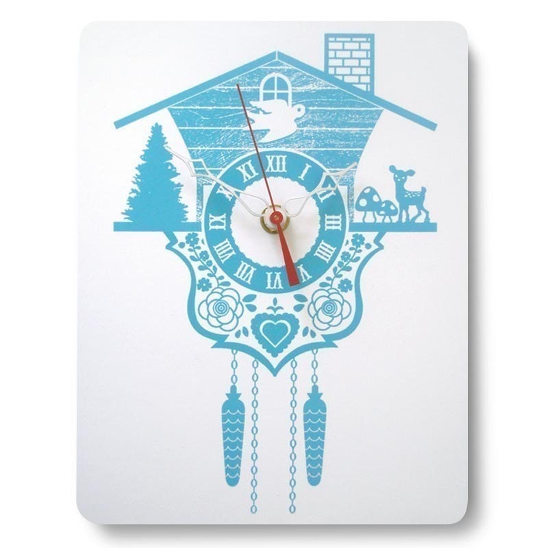 Wall Clock - Cuckoo Clock - Aqua - Wood Panel