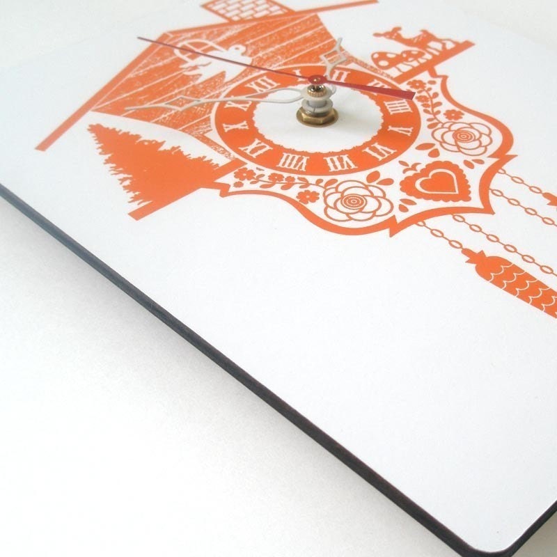 Wall Clock - Cuckoo Clock - Orange - Wood Panel