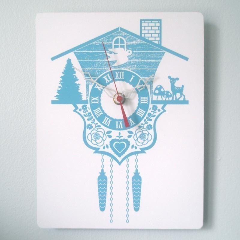 Wall Clock - Cuckoo Clock - Aqua - Wood Panel