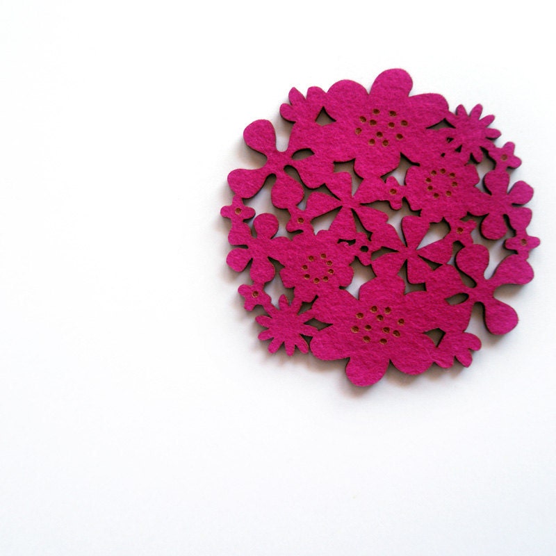 Felt Flower Coasters Set of 4 - Fuschia