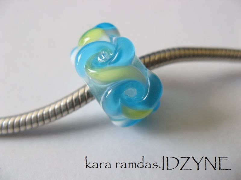 BHB Aqua and Lime Twist European Charm Bead Fits Trollbeads, Biagi, Persona, Etc.