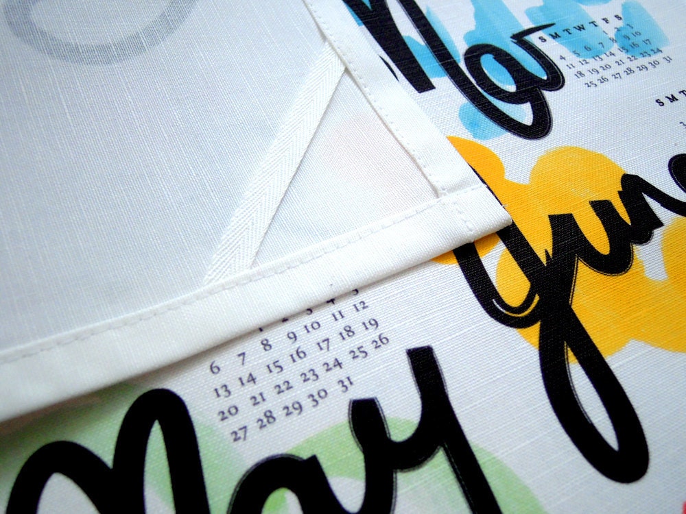 FREE SHIPPING - 2012 Calendar Happy New Year Linen Cotton Tea Towel