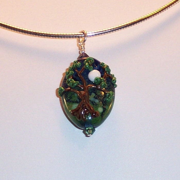 Lampwork Glass Pendant: Moonlit Boughs