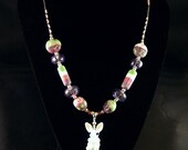 Lampwork Glass Necklace & Earrings Set: Easter Bunny (on His Break)
