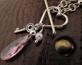 Peony Pink Love Charm Necklace - Sterling Silver, White Fresh Water Pearl, CZ Teardrop
