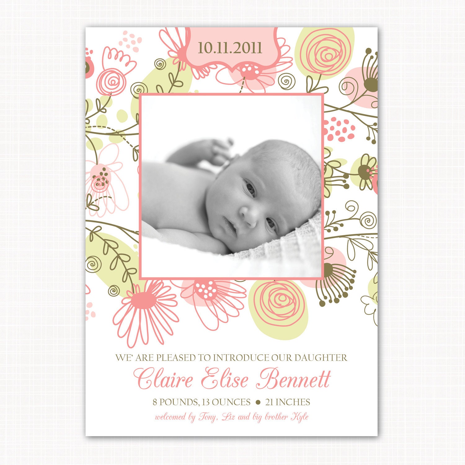 modern birth announcement for your baby girl - meadow