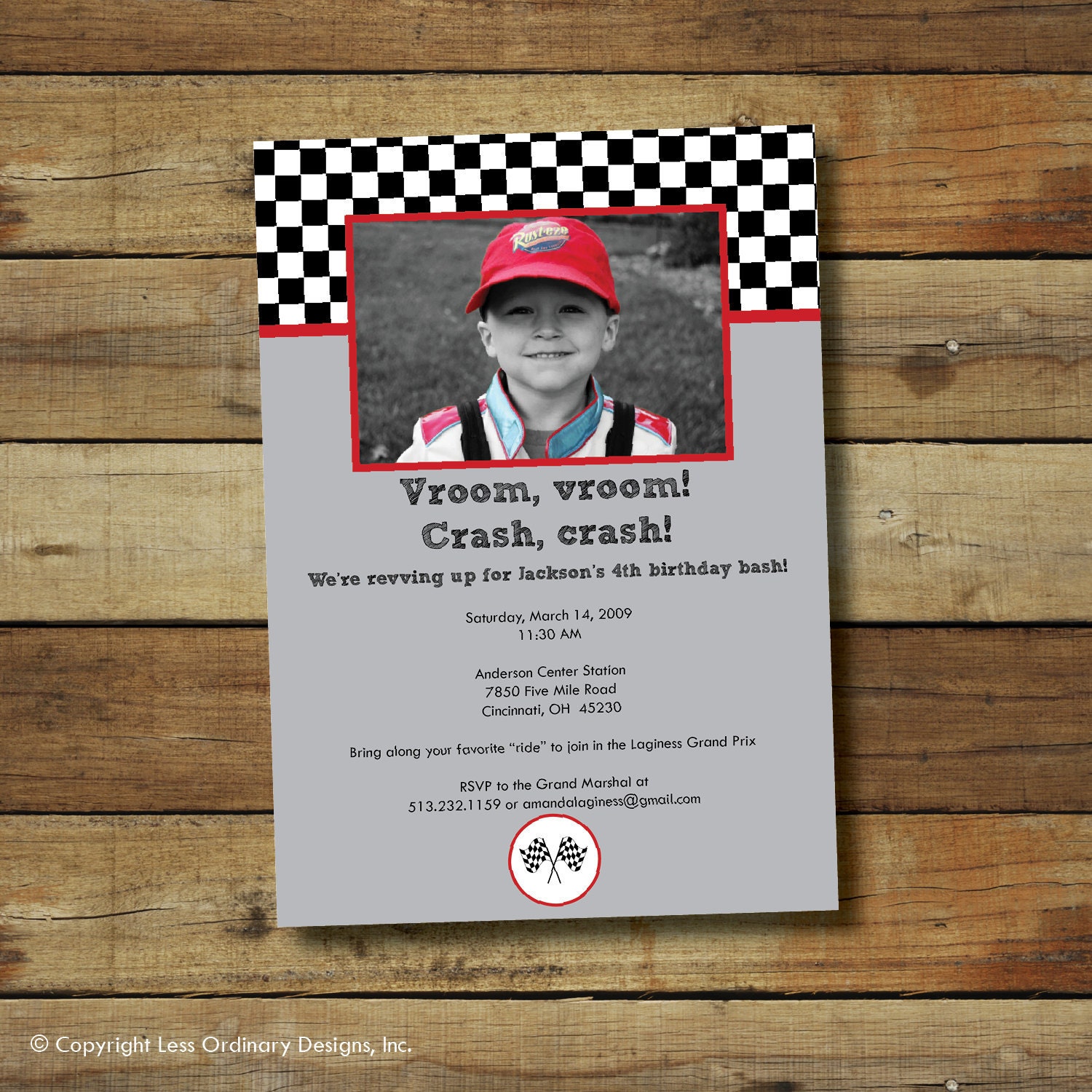 Vroom, vroom - a custom photo race car birthday party invitation
