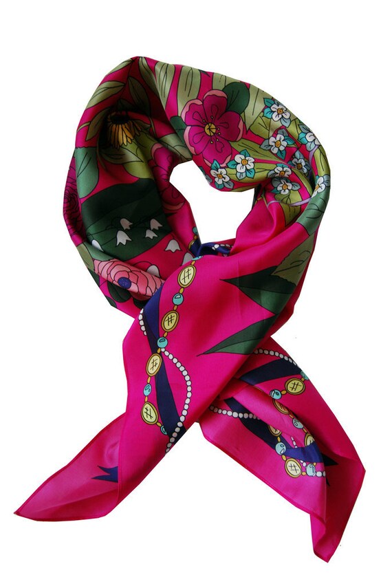 Fuchsia Floral Silk Scarf