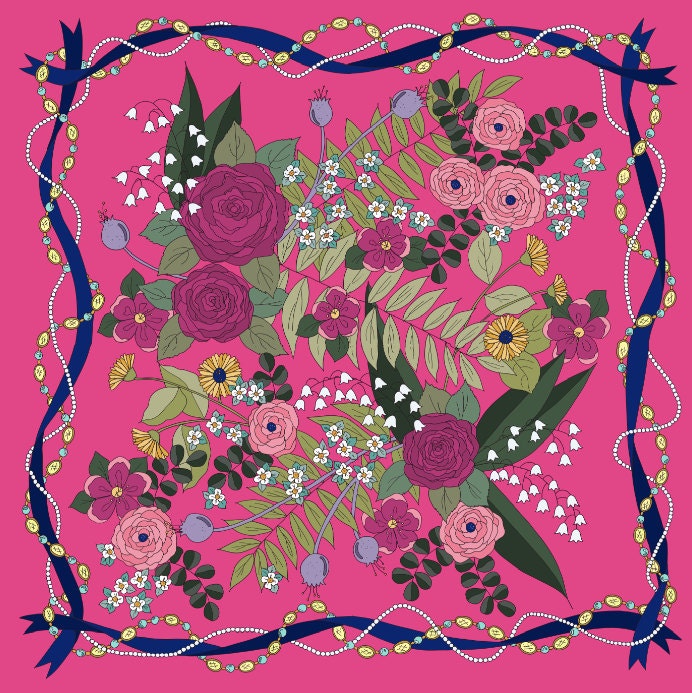 Fuchsia Floral Silk Scarf