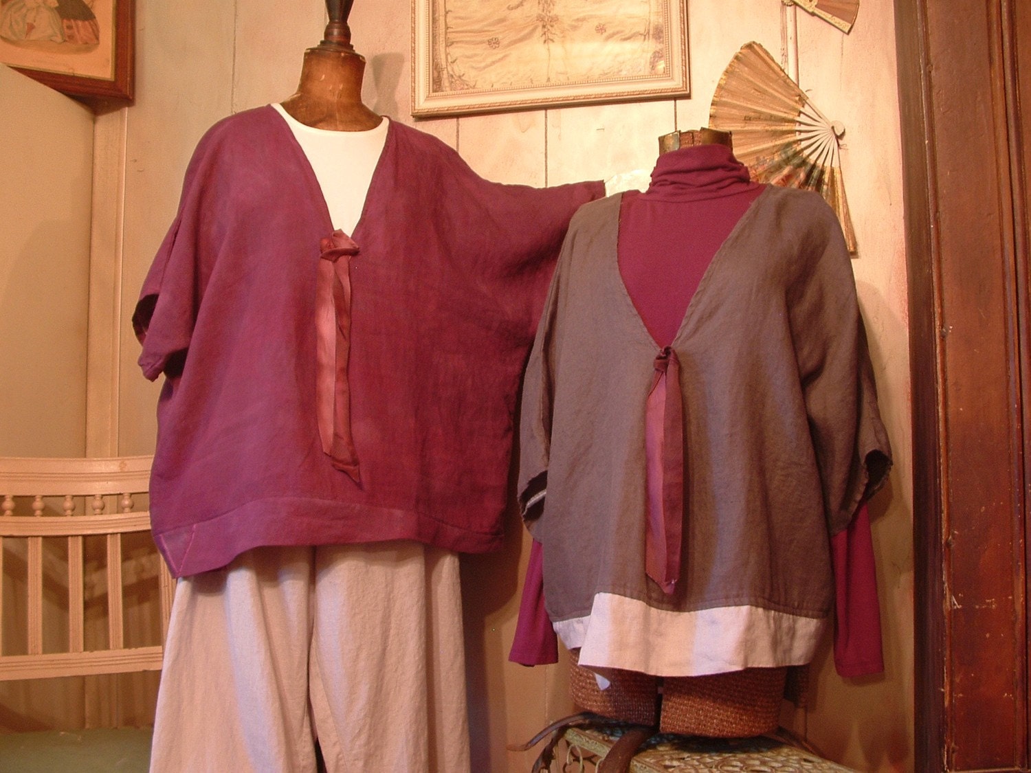 Paris Follies Top - Asymmetrical Overshirt - Pure Linen - CUSTOM DESIGN