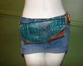 Candace FANNY waist HIP BAG - in Iridescent Green and purple and Gold Cowhide