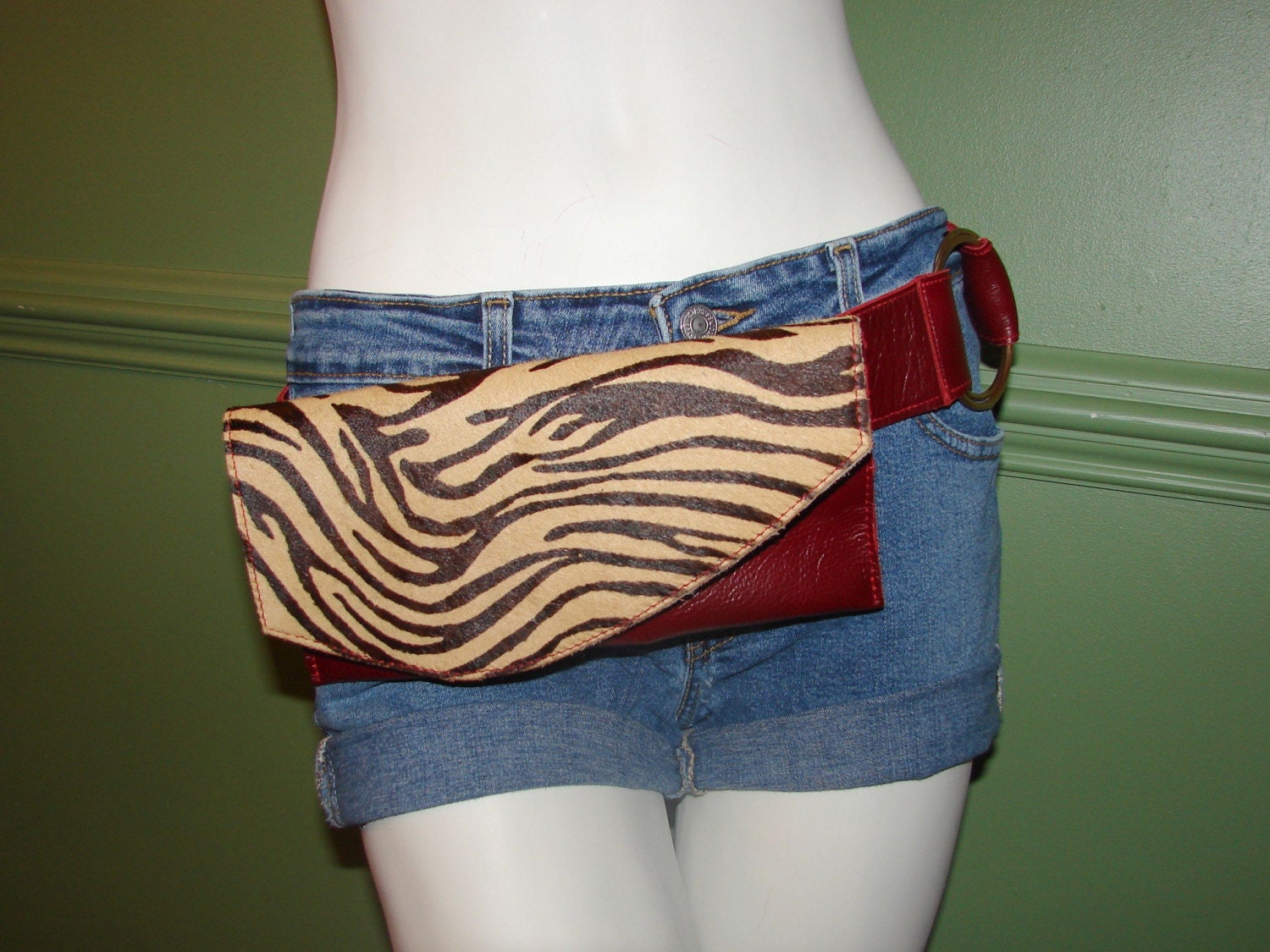 Candace FANNY waist HIP BAG - in Hair on Zebra print red Cowhide