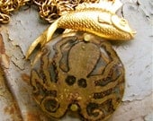 Steampunk Jewelry Necklace - Golden Cthulhu, Octo, octopus, octopus jewelry, octopus necklace, kraken, steampunk
