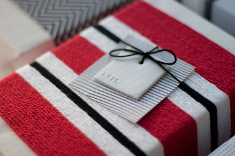 LOVE : Small Square White Birthday or Holiday Gift Tag (quantity 6)