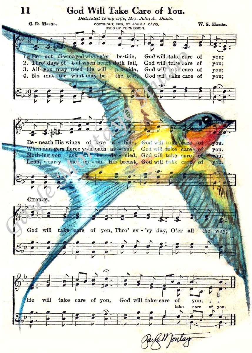 Barn Swallow Spirtual Song Page  5 x 7 God Will Take Care Of You Bird