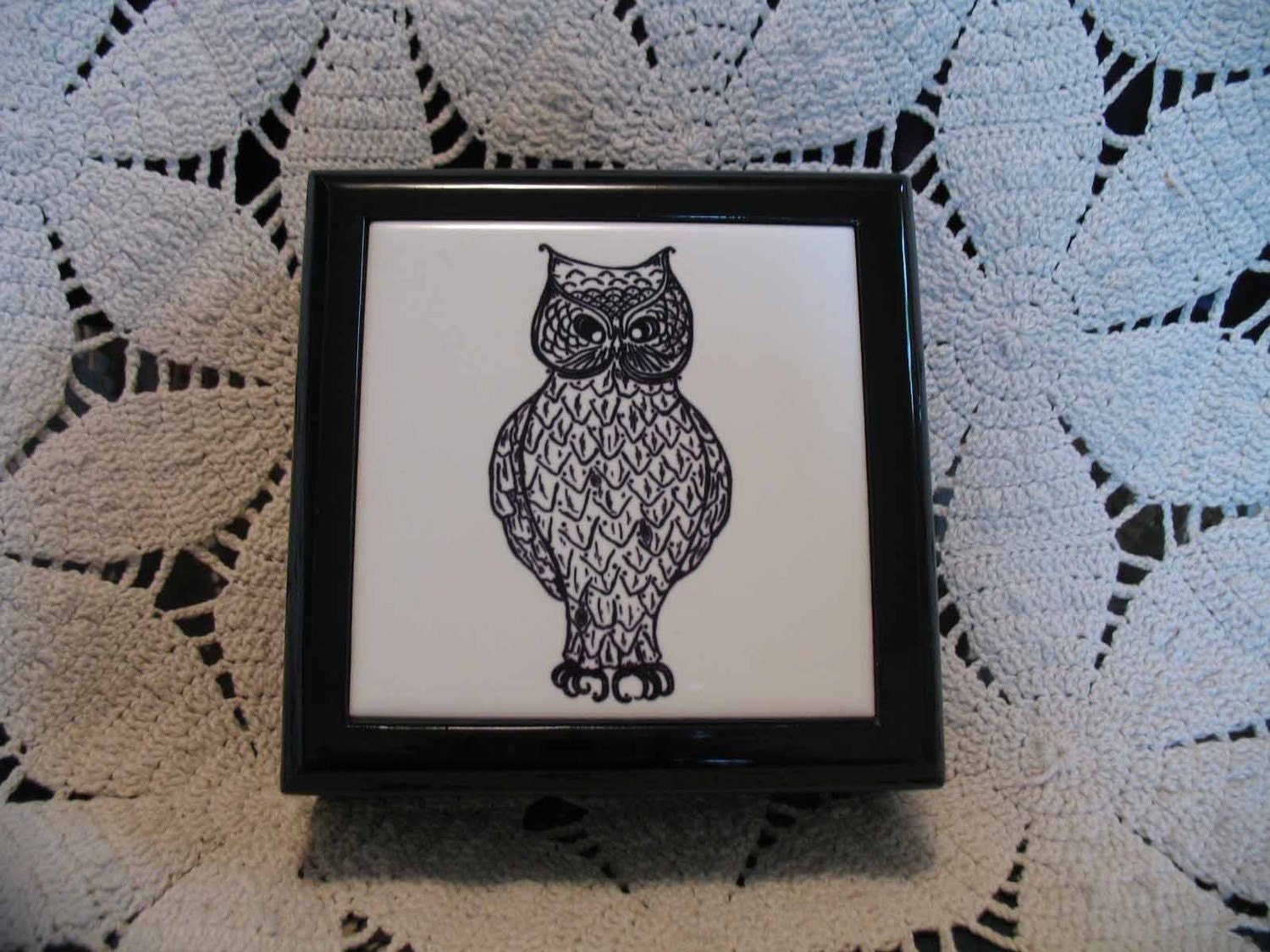 Exquisite Owl Set of Four Coasters AND Curio Box