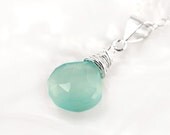 Mint jewelry Mint necklace aqua blue Chalcedony necklace sterling silver - spring wedding women fashion pastel blue rusteam ohtteam - Elenia