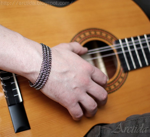 Mens jewelry men bracelet chainmaille oxidized sterling silver bracelet Men fashion sexy rustic male man design brown guitar oht - Dionysos