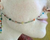 Mix Color Crystal Darkened Sterling Silver Nose Chain / Free US Shipping