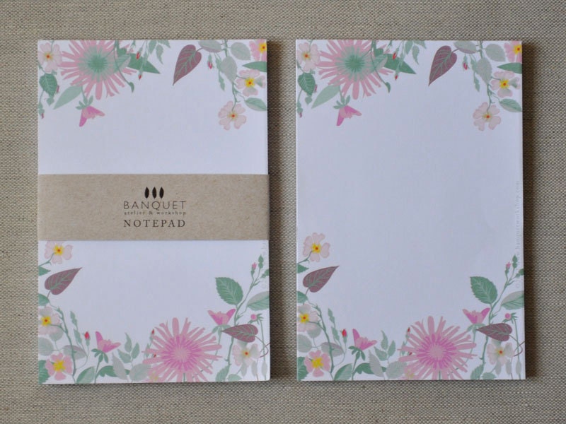 Notepad - Bouquet of florals - pink dahlia flowers
