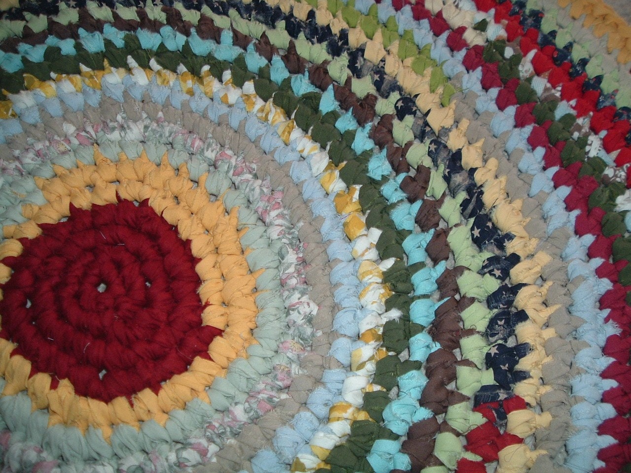 Crocheted Fabric Round Rag Rug   Bright and Cheery