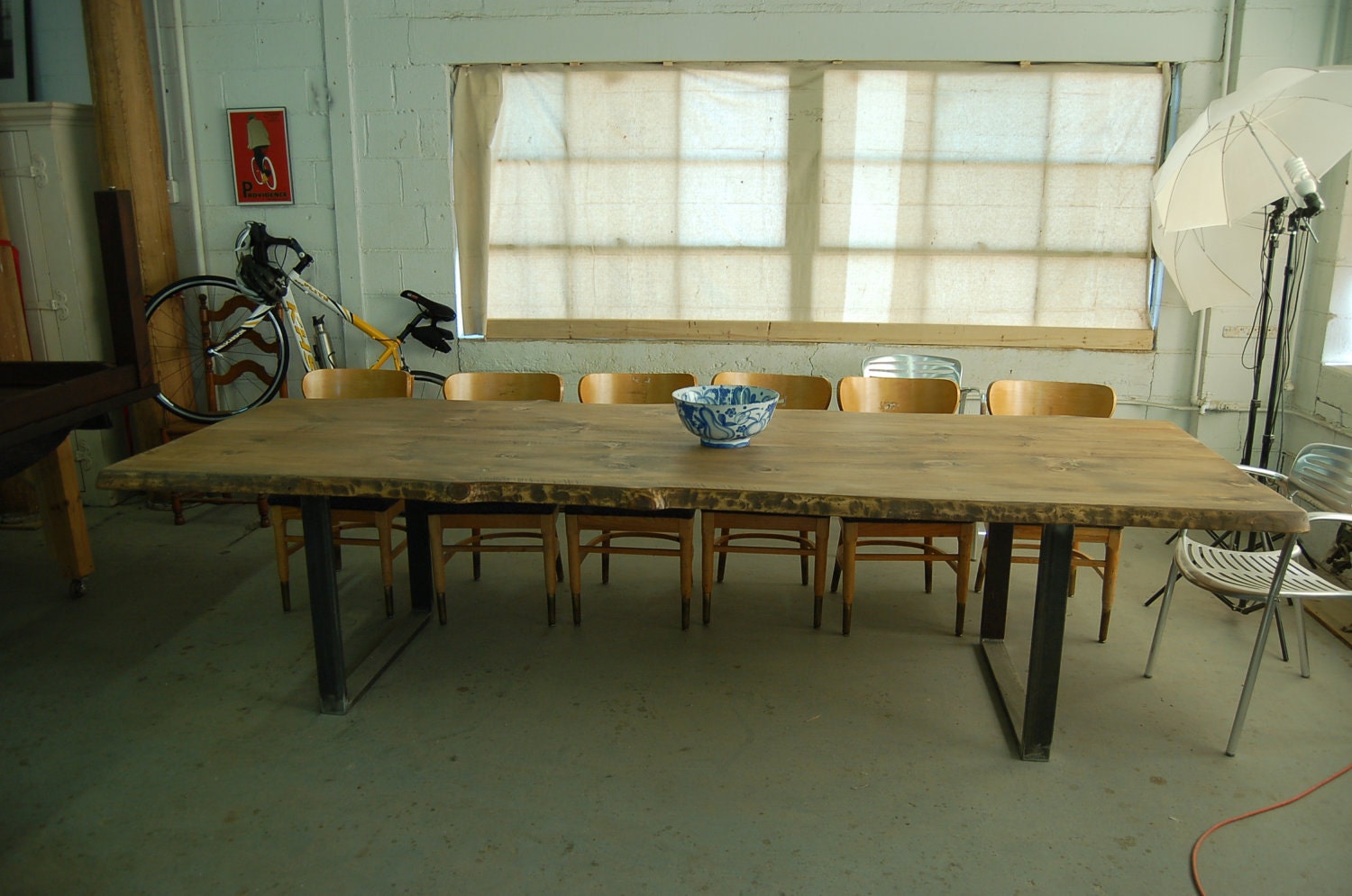 Live edge table with steel legs