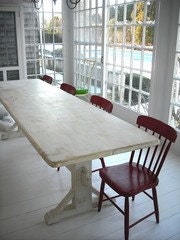 Farm Table: Antique style white washed trestle
