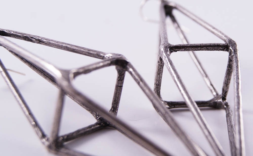 octahedron earrings - oxidized silver