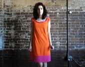 Womens Orange and Hot Pink Color Block Neon Dress in Organic Cotton Jersey and Bamboo Rayon// Made to order// by Nicoles Threads