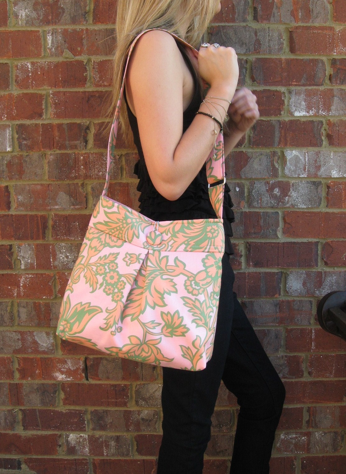 Pleated Hobo Handbag  Amy Butler Charm Fabric