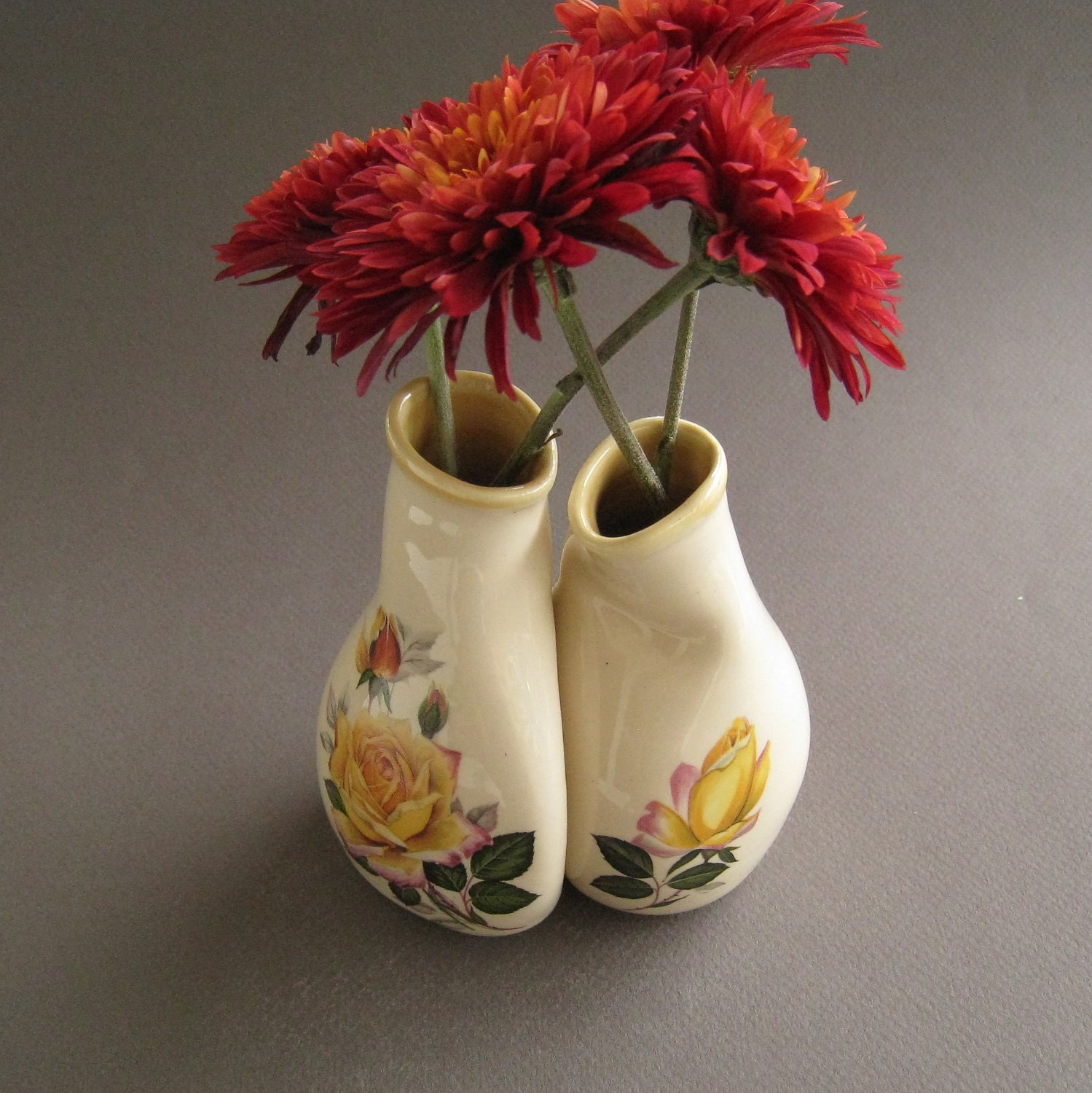 Yellow Rose Vase Set, Unique wedding, engagement or anniversary gift