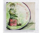 Vintage Label Art - Boy Portrait on 5x5 Canvas Print on Wood Frame - Biscuit of Britain - Wall Art - Home Decor