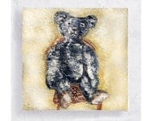 Teddy Bear Art Block - 5x5 Canvas Print on Wood Frame - Blue Teddy - Folk Art Style -  Nursery Wall Art - Home Decor